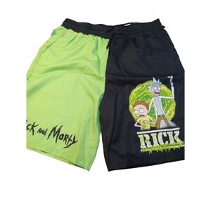 Rick and Morty Split Graphic Shorts Lime Green Black Size XL